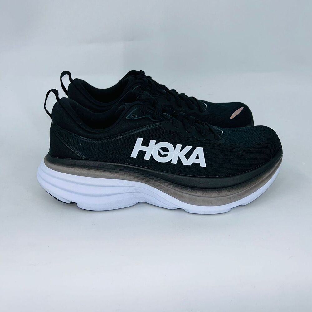 HOKA WOMENS BONDI 8 WHITE/BLACK